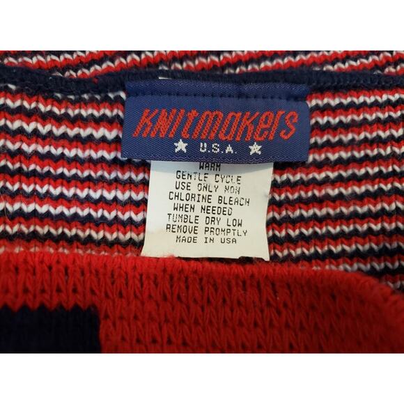()4) VTG Knitmakers USA Knit Scarf 80" Red, White & Blue Stripe Fringe Patriotic - Picture 6 of 7